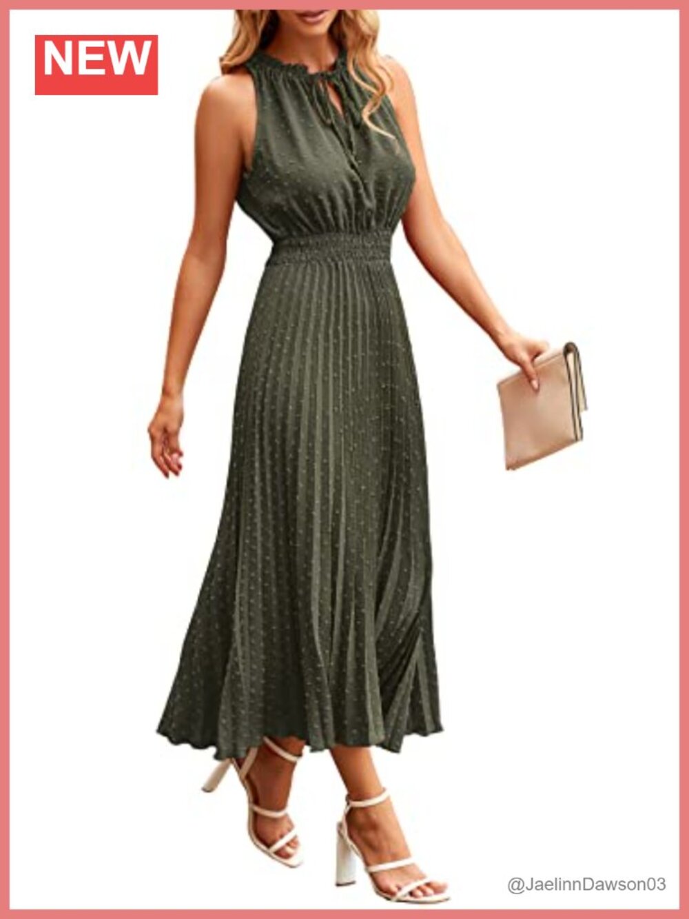 Women's Summer A-Line Midi Dress Sleeveless V-Neck Swiss Dot Sundress